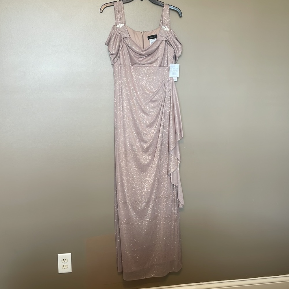 Elegant champagne colored evening gown. Never worn. With tags.